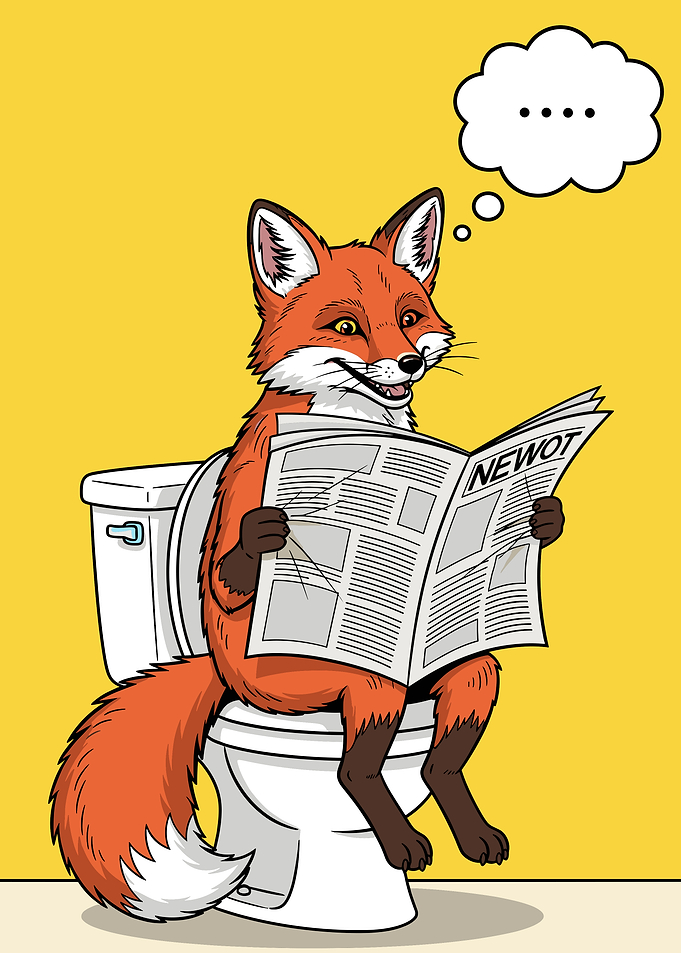 Fox Reading Newspaper on the Toilet