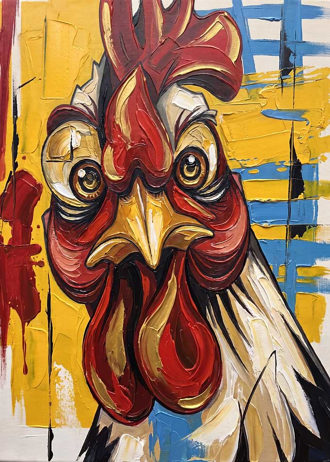 Abstract Impasto Rooster Portrait