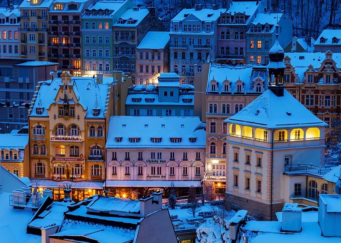 Snowy Evening in Karlovy Vary