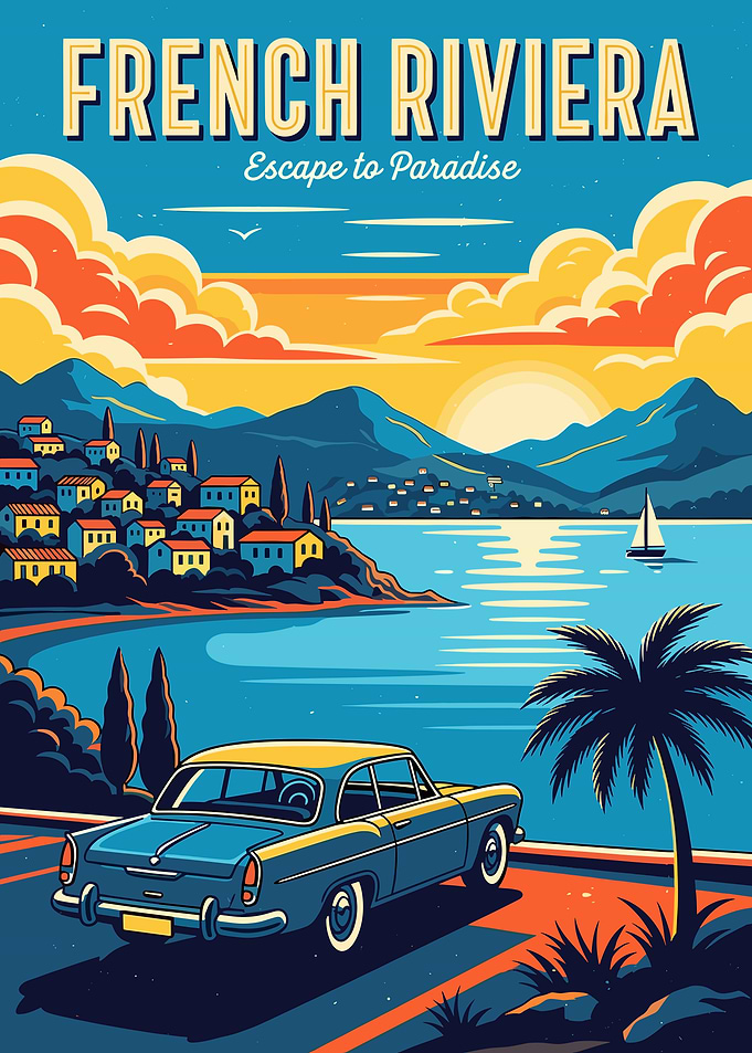 French Riviera Vintage Travel Poster