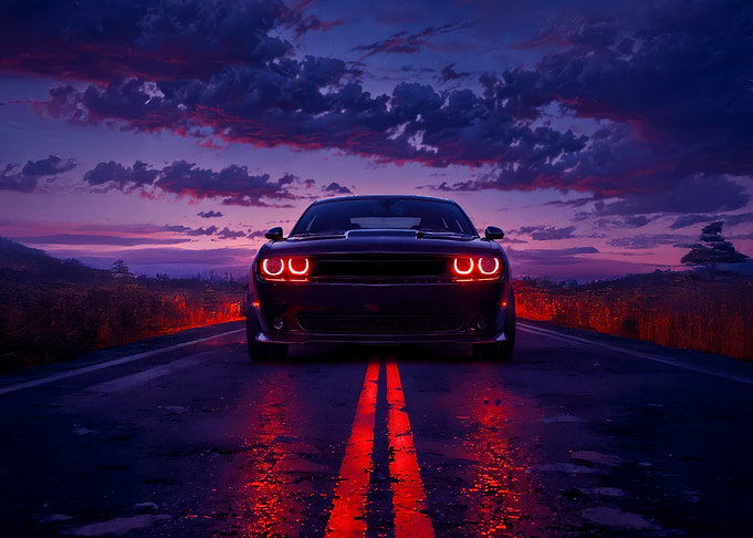 Dodge Challenger at Sunset
