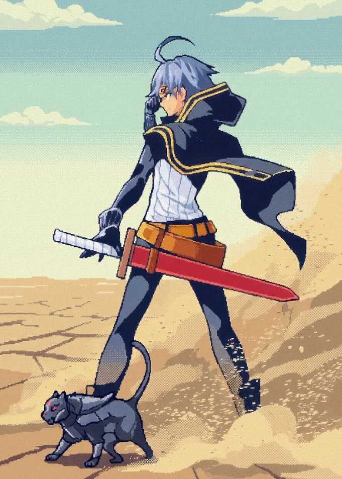 Anime Warrior with Companion in Desert