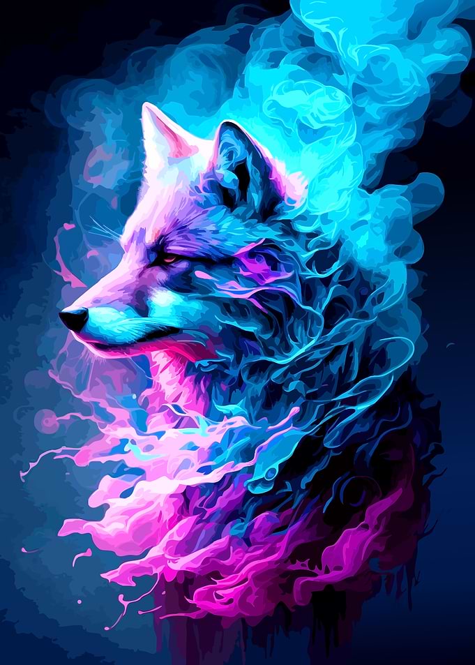 Neon Smoke Wolf Portrait