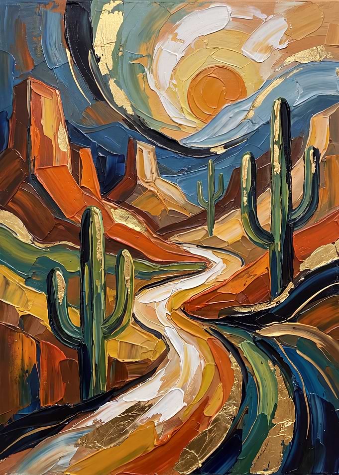 Abstract Desert Landscape with Gold Accents