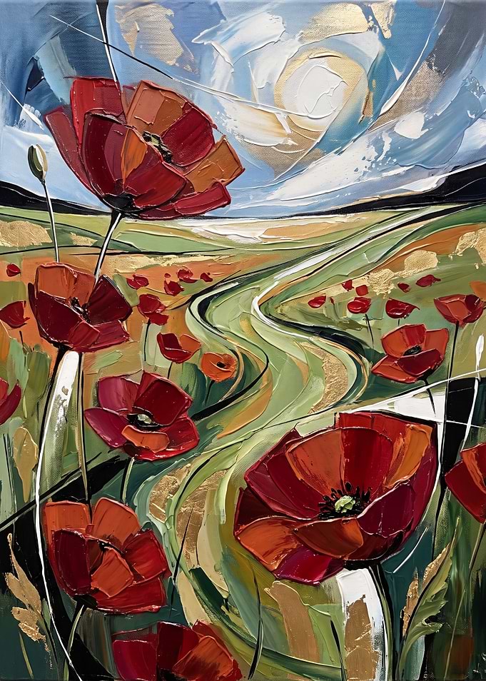 Impressionist Poppy Field Painting