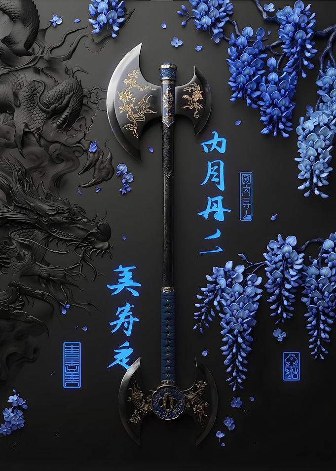 Ornate Double-Bladed Fantasy Battle Axe