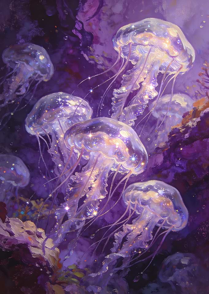 Glowing Jellyfish in Deep Purple Waters
