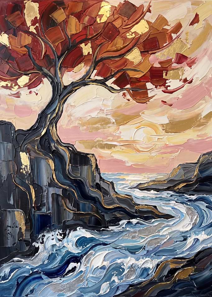 Textured Oil Painting of Coastal Tree