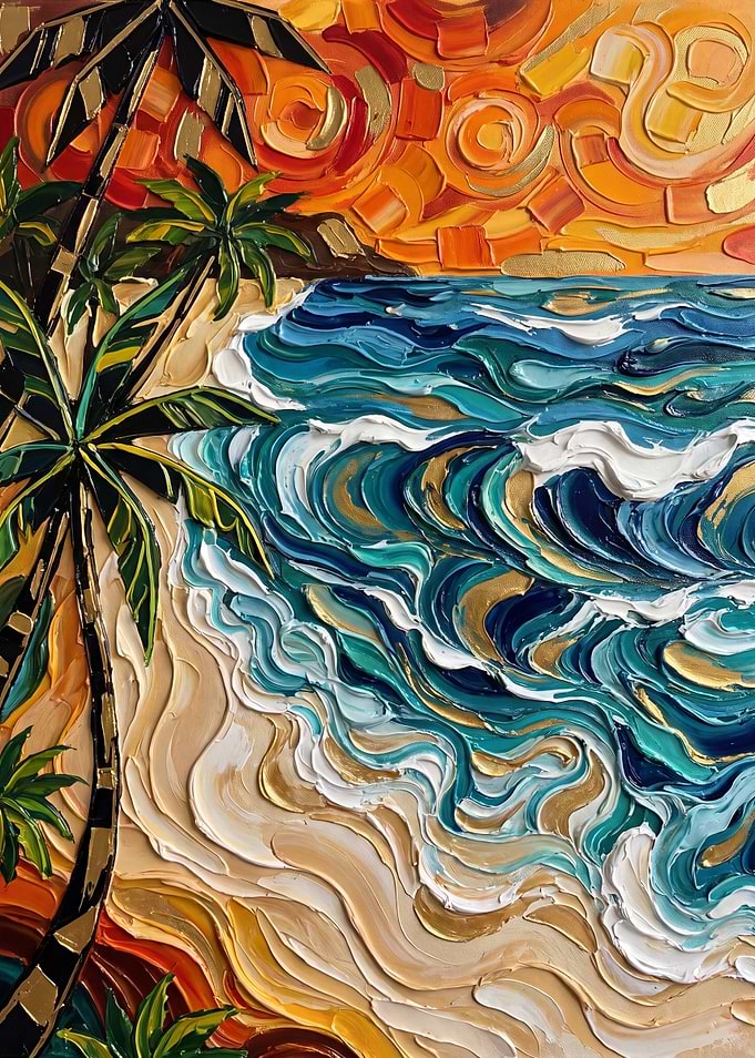 Textured Impasto Tropical Beach Painting