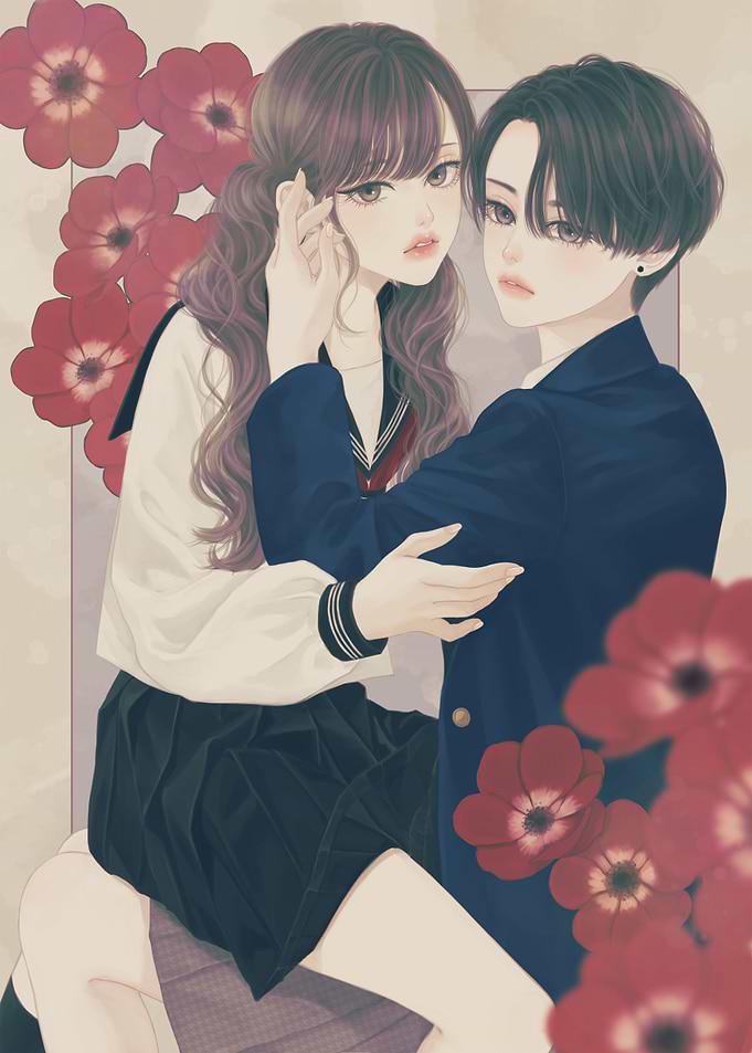 Anime Couple with Red Flowers