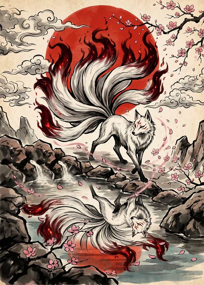 Nine-Tailed Kitsune by Red Sun
