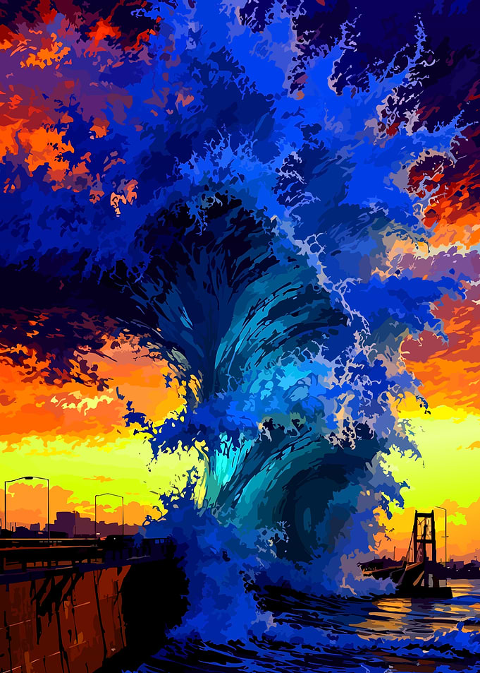 Vibrant Sunset Ocean Wave Art