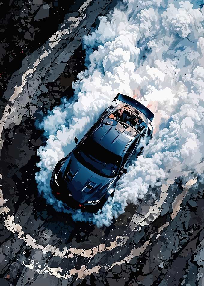 Sports Car Drifting on Mountain Road