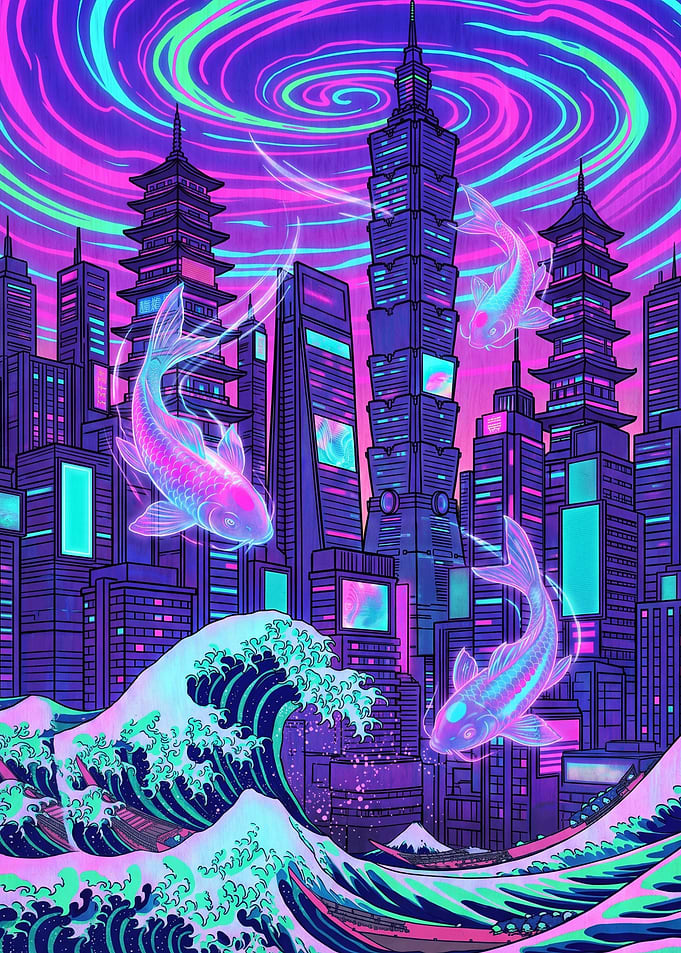 Neon Cyberpunk Taipei Cityscape