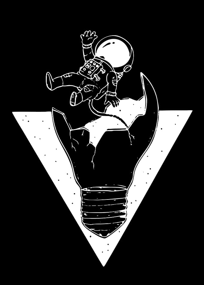 Astronaut Floating Above Broken Lightbulb