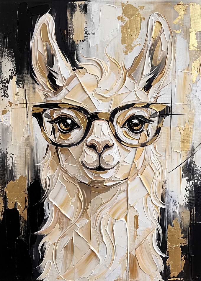 Abstract Gold and Black Llama Painting