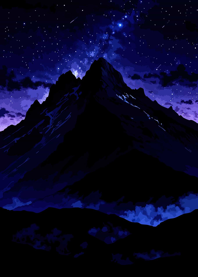 Majestic Mountain Peak Under Starry Sky