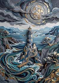 Stylized Lighthouse Coastal Landscape Art