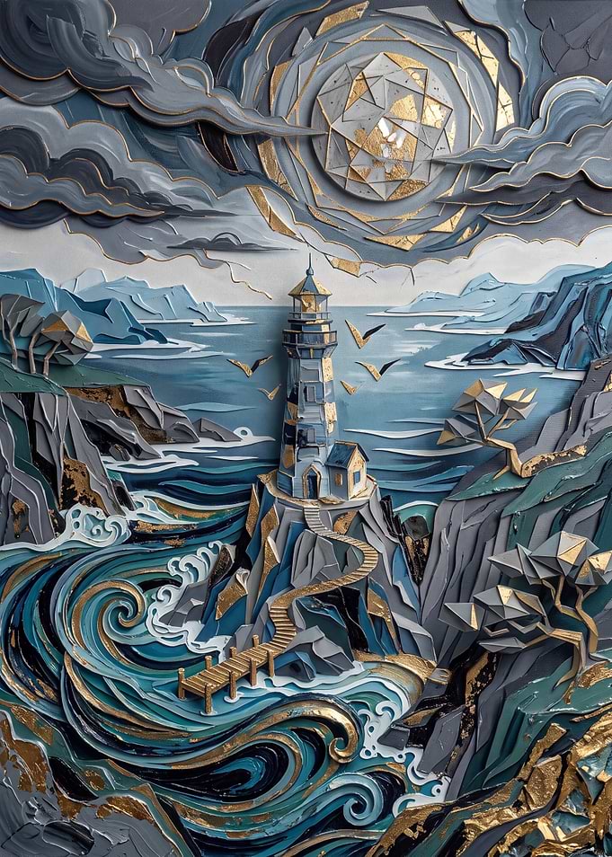 Stylized Lighthouse Coastal Landscape Art