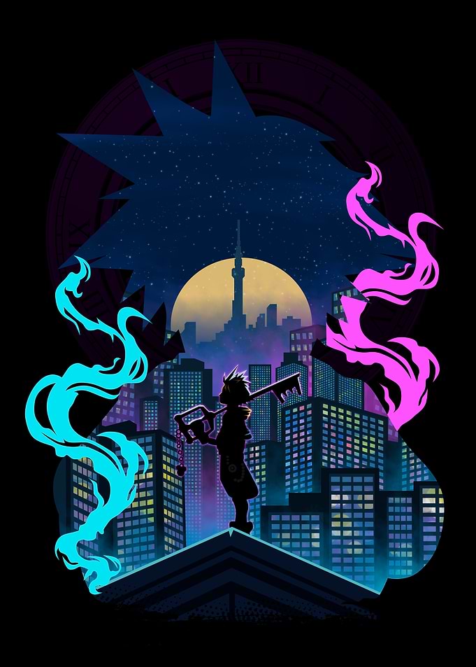 Kingdom Hearts Sora Cityscape Silhouette