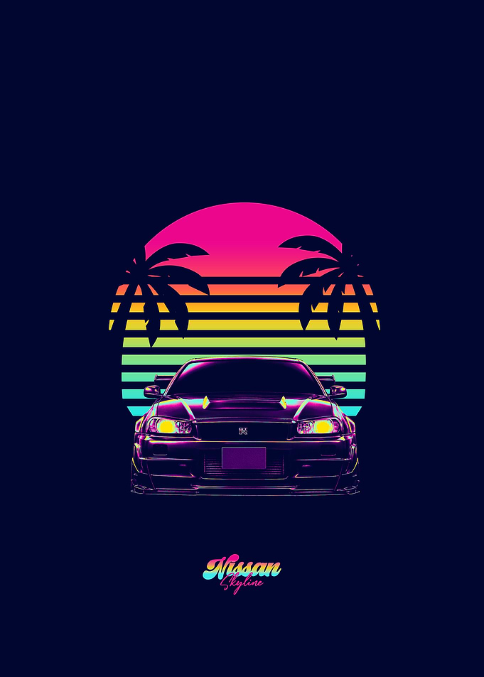Retro Synthwave Nissan Skyline R34