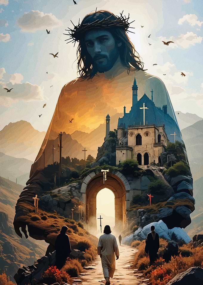 Jesus Christ Double Exposure Landscape Art