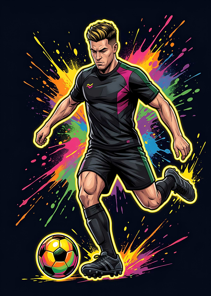 Dynamic Soccer Player with Paint Splatter