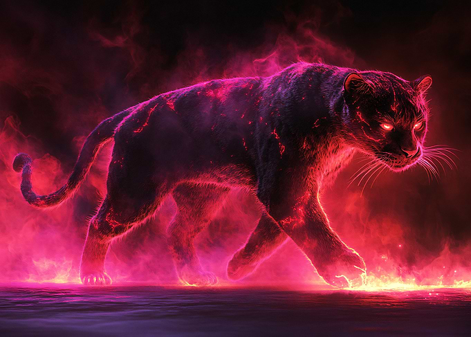 Fiery Neon Panther Stalking