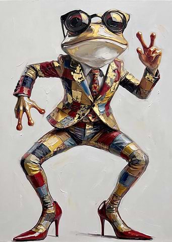 Stylish Frog in Patchwork Suit