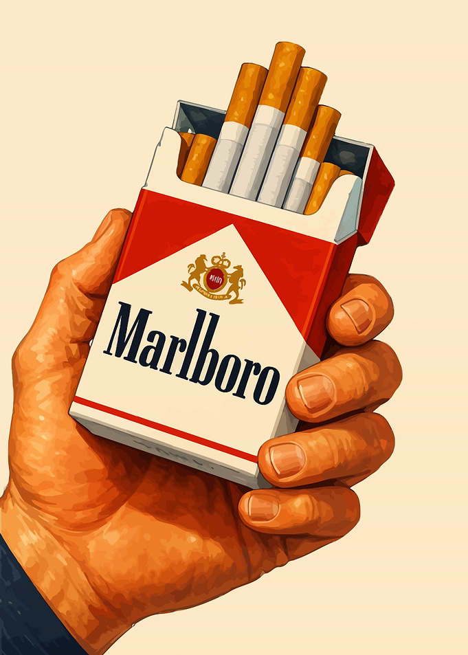 Hand Holding Marlboro Cigarette Pack