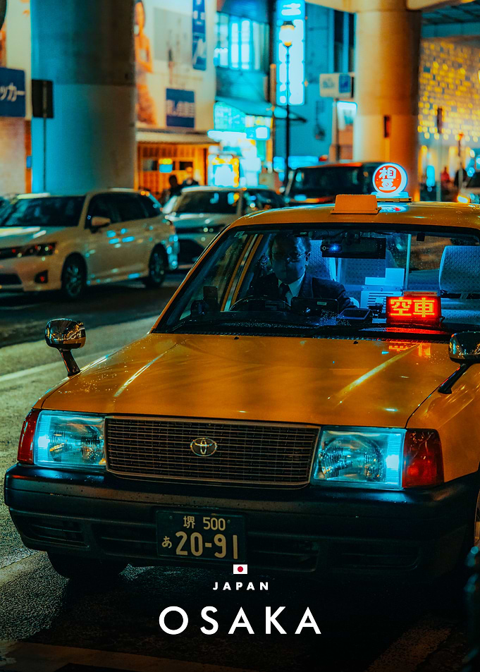 Yellow Japanese Taxi in Osaka