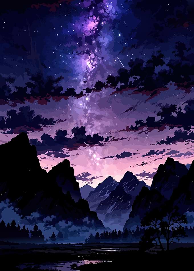 Purple Milky Way Mountain Landscape