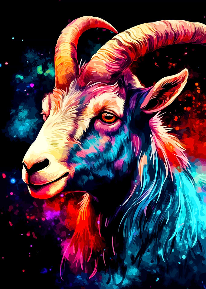 Vibrant Cosmic Goat Portrait