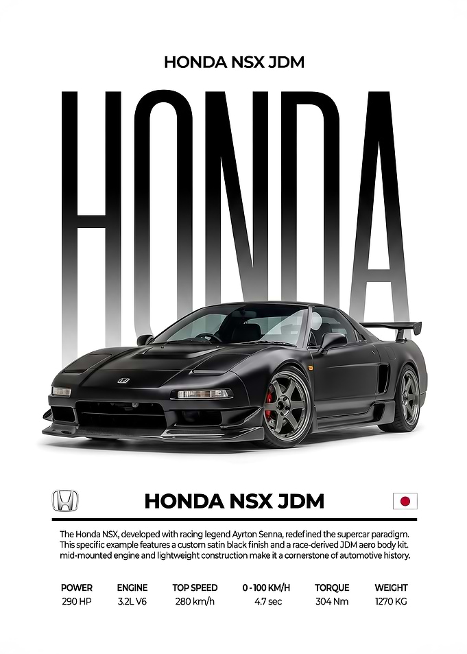 black Honda NSX JDM Automotive Poster