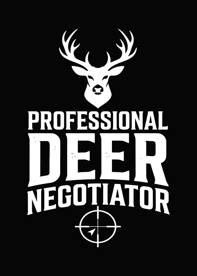 funny hunting wall art - 'Professional Deer Negotiator' rustic cabin poster for man cave decor