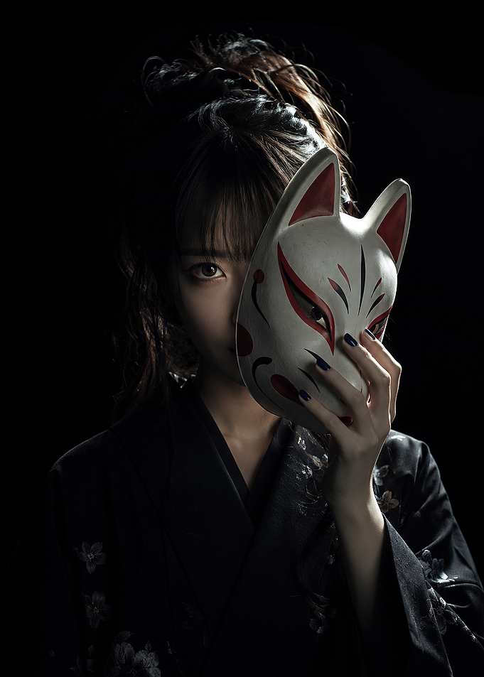 Woman Holding her Kitsune Mask