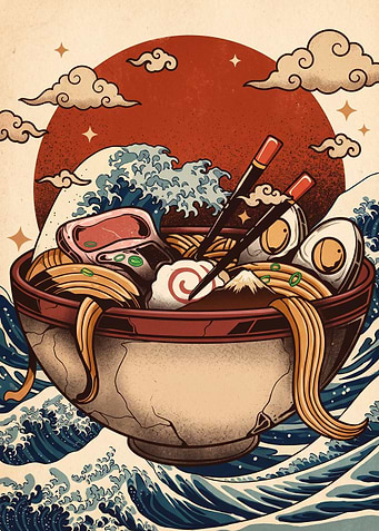 Great Wave Ramen Bowl Illustration