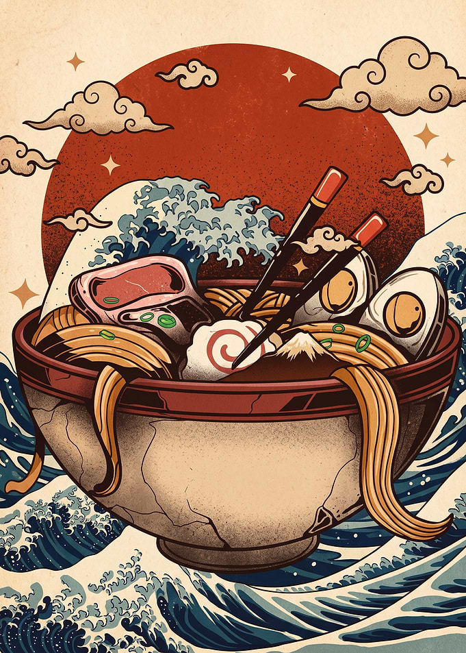 Great Wave Ramen Bowl Illustration