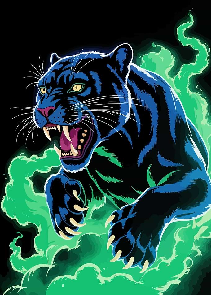 Fierce Black Panther in Green Smoke