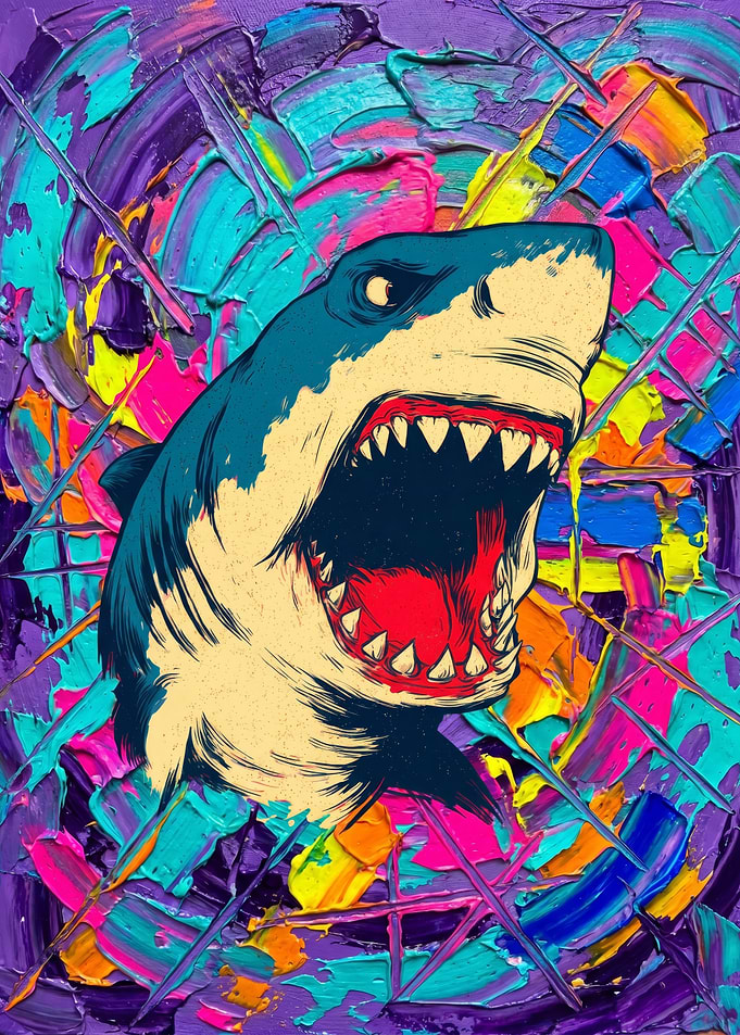 Abstract Shark Painting with Vibrant Colors