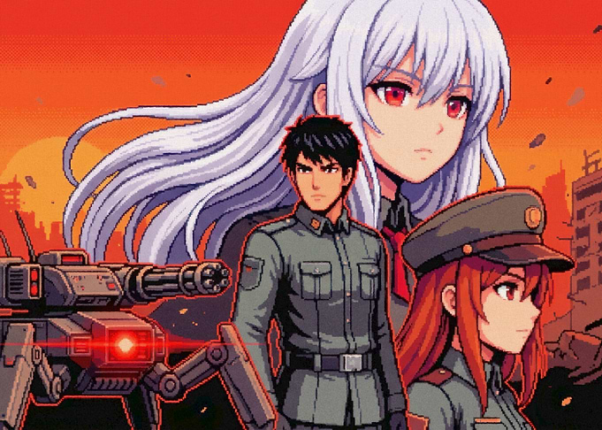 Anime Military Pixel Art Scene