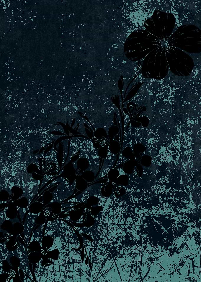 Dark Teal Floral Grunge Silhouette
