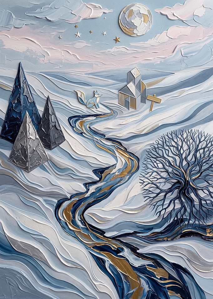 Whimsical Winter Landscape with Fox