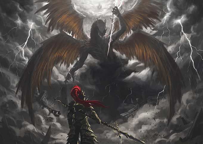 Knight Facing a Winged Demon