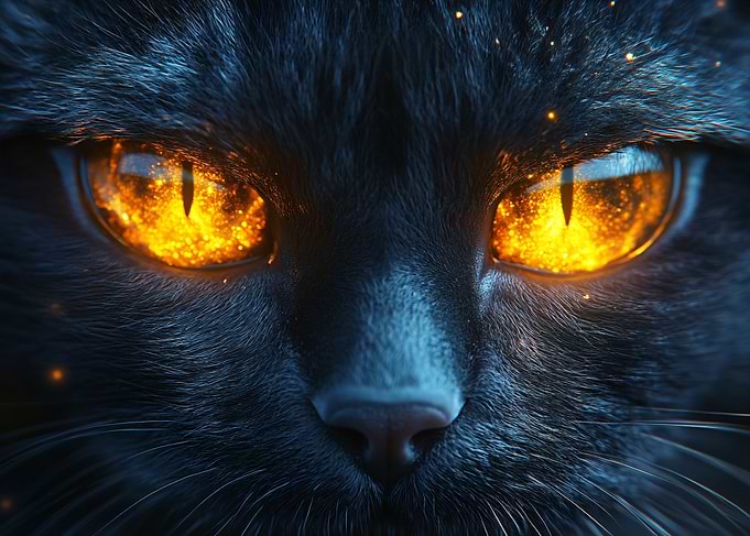 Fiery Eyes of a Black Cat