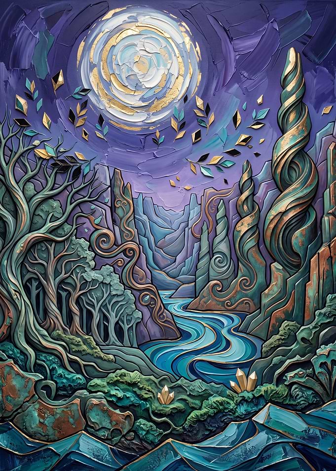 Whimsical Enchanted Forest Under Moonlight
