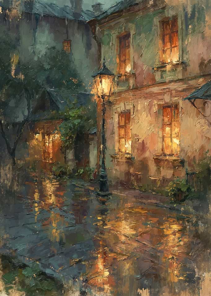 Rainy Evening Street Scene Painting