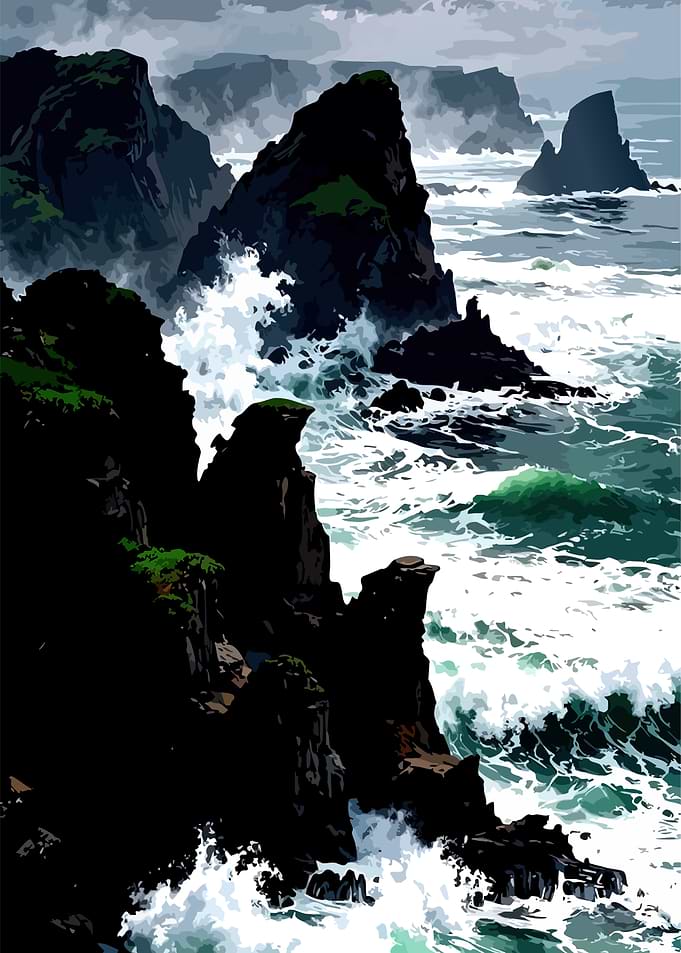 Dramatic Coastal Cliffs and Crashing Waves