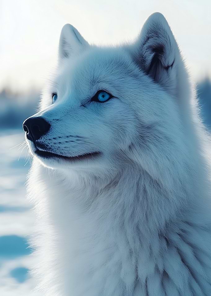 Majestic White Wolf with Blue Eyes