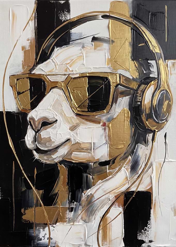 Abstract Llama with Gold Headphones